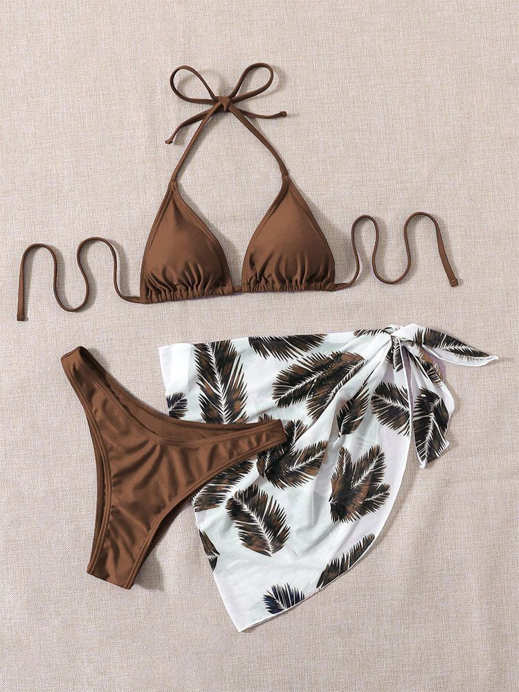 Damenbekleidung Neuer Neckholder-Badeanzug mit Netzrock und Bindeband Dreiteiliger Strand-Bikini-Badeanzug für Damen_voghion.com