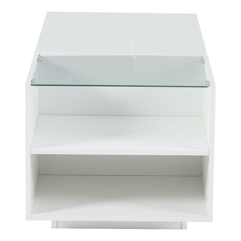 Table basse réglable en hauteur 95 x 48 x 42 cm avec rangement dissimulé, éclairage LED, tiroir et prise – Table d'appoint de salon blanche_voghion.com