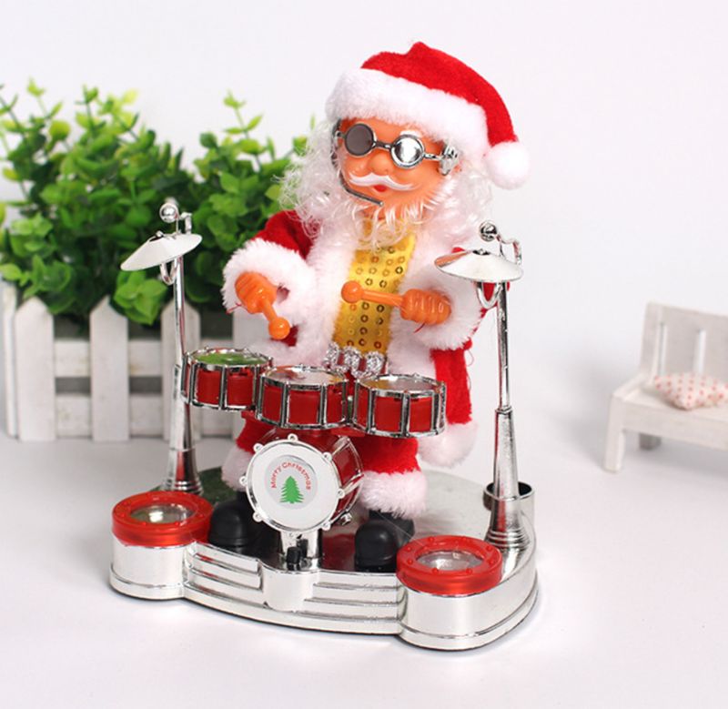 Noel Müzikli Noel Baba Peluş Oyuncak - Piyano, Saksafon, Davul ve Gitarlı Elektrikli Dans Eden Noel Baba Eğlenceli Dekor ve Çocuklar İçin Hediye_voghion.com