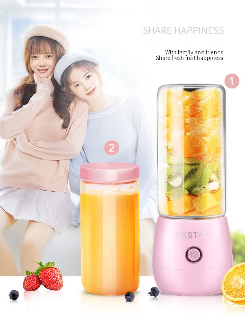 Portable Electric Juicer Blender, 400ml USB Rechargeable Smoothie Cup With 6 Blades, BPA-Free Travel Fruit Juice Maker For Home Gym Office_voghion.com