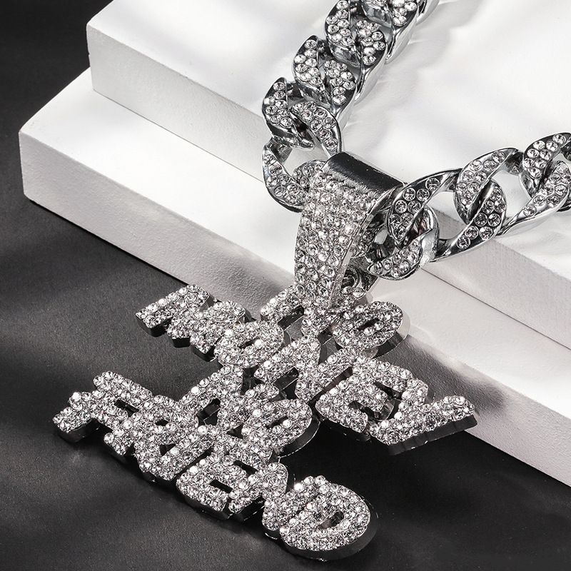 Fashion Brand Full Diamond Necklace Jewelry Versatile For Men And Women Hip Hop English Letter Single Pendant_voghion.com