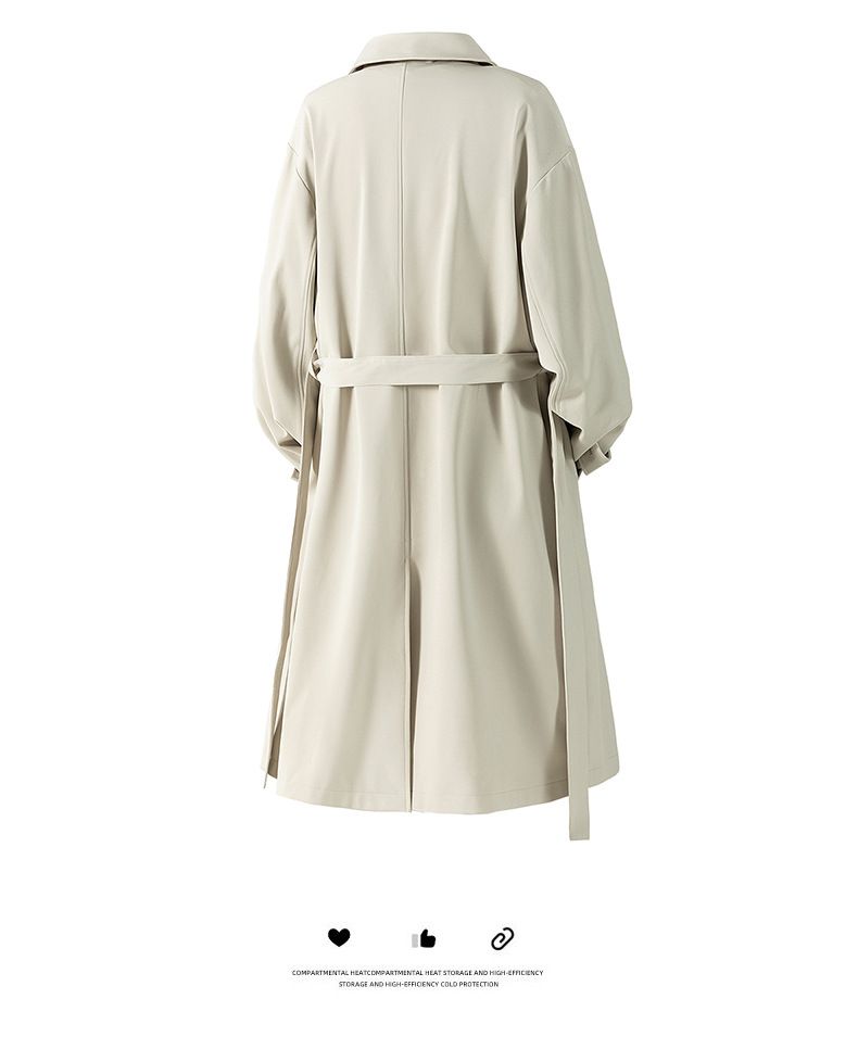 Langer Trenchcoat für Herren – Lässiger Mantel im koreanischen Stil mit Gürtel (M-XXXL, Khaki/Schwarz)_voghion.com