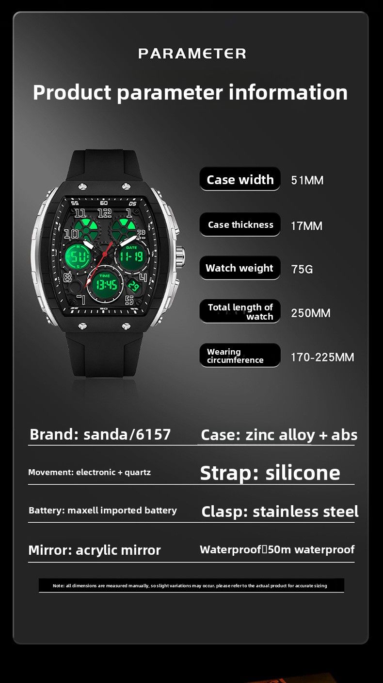 Montre homme Sanda Live électronique numérique multifonction tendance en silicone étanche avec réveil, best-seller_voghion.com