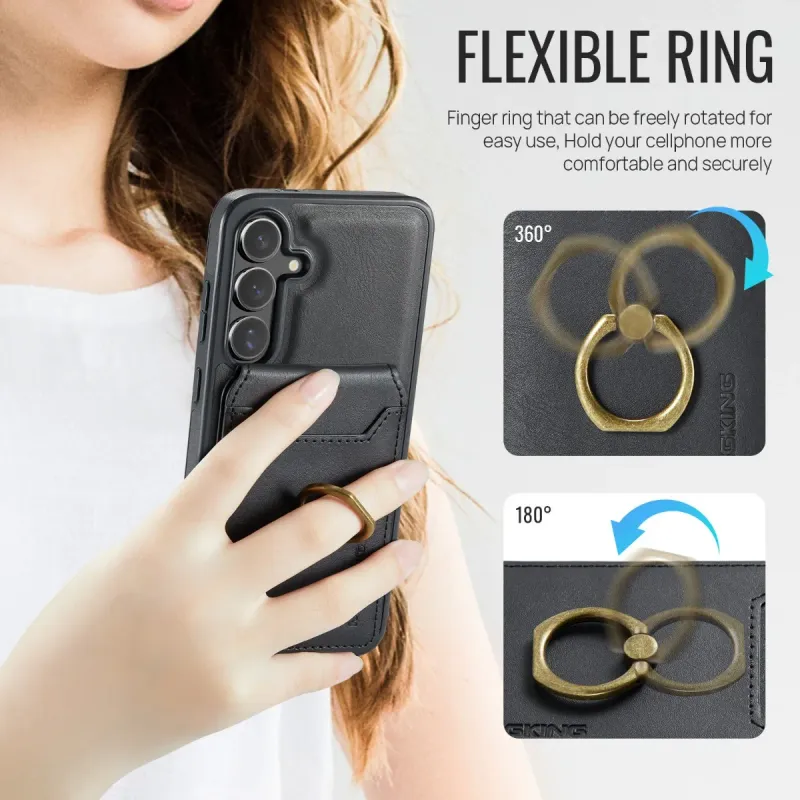 Für Samsung Galaxy S25 S23 Ultra S24 Plus Telefonhülle mit magnetischem abnehmbarem Kartenhalterring Kabellose Ladelederabdeckung_voghion.com
