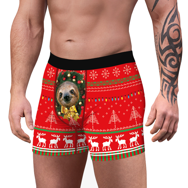 Paresseux de Noël, impression numérique 3D, sous-vêtements confortables pour hommes, pantalons à coins plats en Polyester respirant_voghion.com