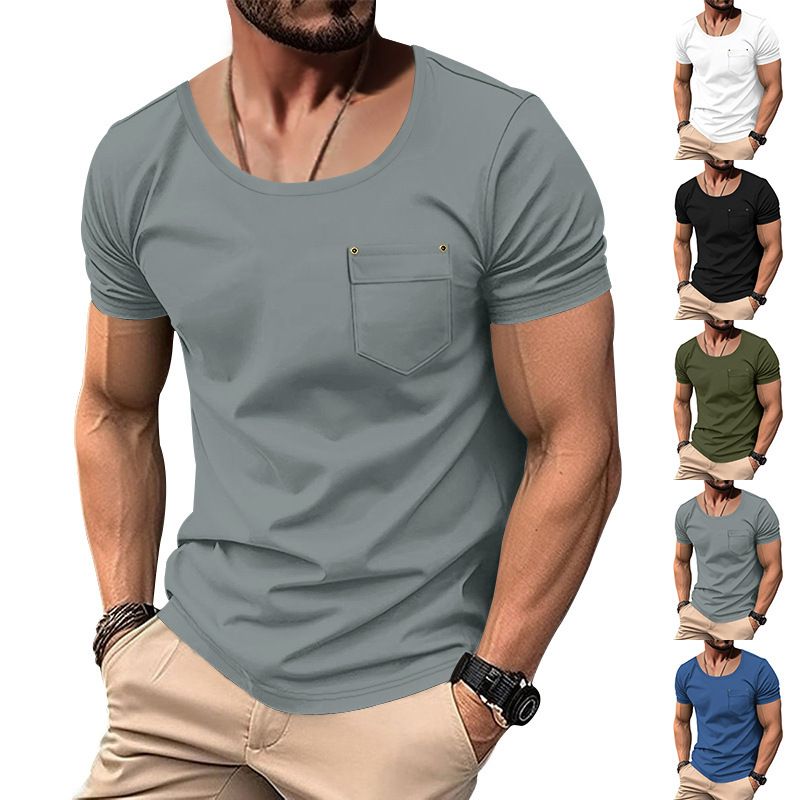 Unbeatable Quality Summer New T-shirt V-neck Patch Pocket Solid Color Plus Size Thin Short Sleeved Men's Clothing_voghion.com