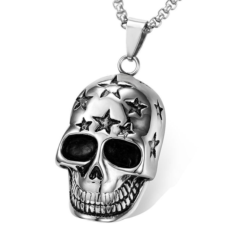 Hip Hop Punk Street Rock Personality Stainless Steel Men's Pendant Necklace Skull Pentagram Necklace Accessories_voghion.com