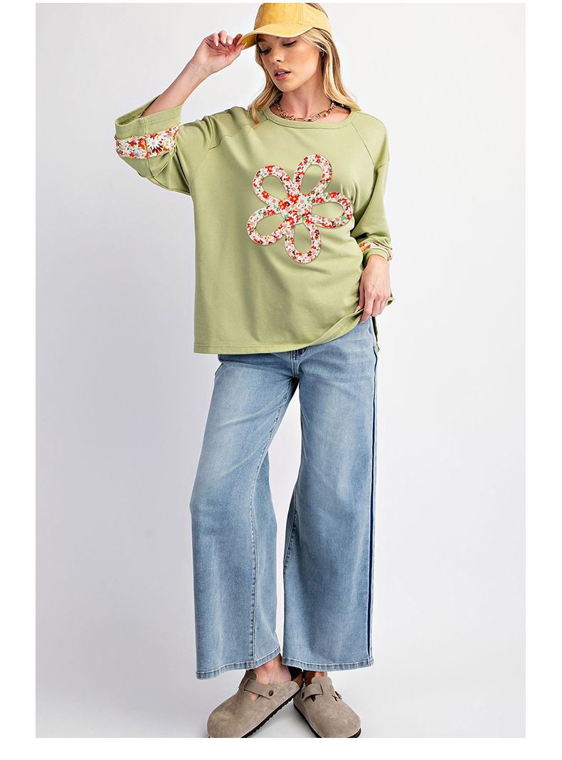 Shiying casual sciolto toppa floreale alla moda T-shirt per le donne autunno nuovo stile semplice e versatile pullover top_voghion.com