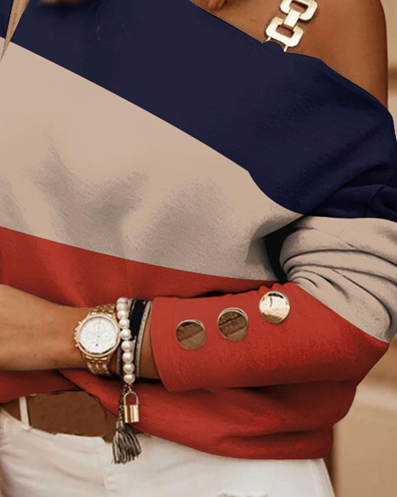 Hot Style Langarm Neckholder Top mit Kette und bedrucktem Knopfdekor für Damen_voghion.com