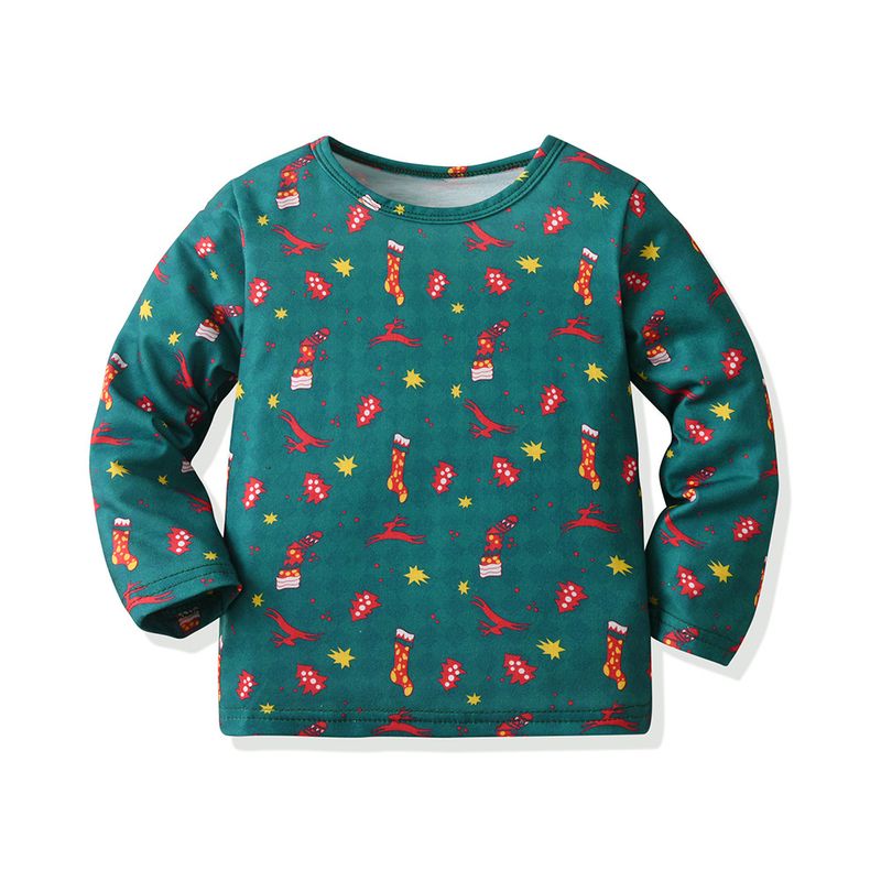 Ropa para niños Nueva ropa para niños, pijamas de manga larga para niños, estampado de dibujos animados navideños, traje de ropa para el hogar de algodón para niños y niñas_voghion.com