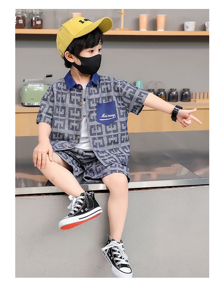Camicia in denim per bambini, a maniche corte, per mamma e bambini, stile estivo, alla moda, per bambini_voghion.com