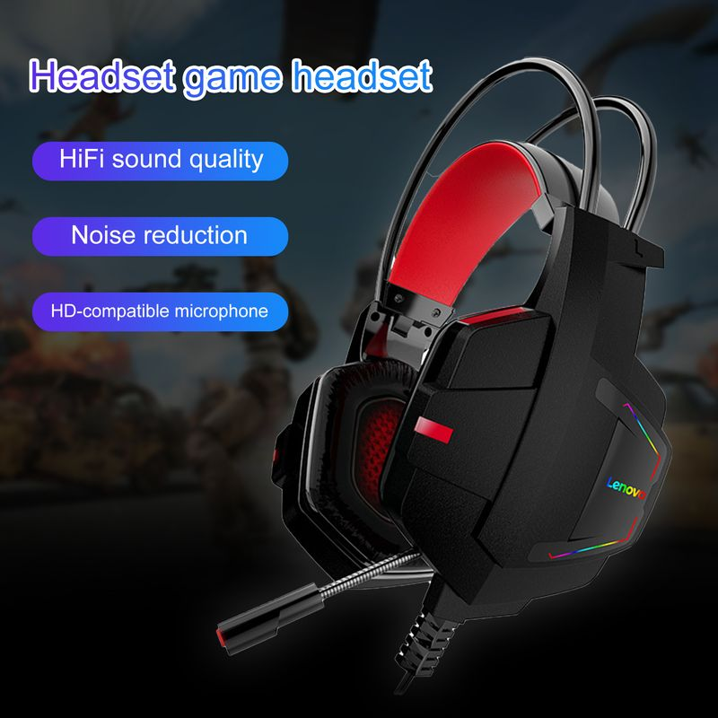 Lenovo HU85 Wired Earpiece Noise Reduction Cool Lighting Effect ABS Over Ear HiFi Surround Headphone for PC_voghion.com