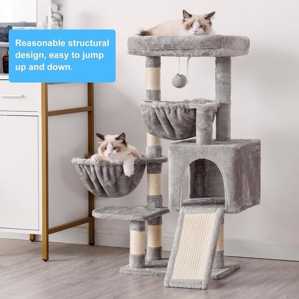 Cat Tree, Cat Tower For Indoor Cats, Cat House With Large Padded Bed, Cozy Condo, Hammocks, Sisal Scratching Posts, Big Scratcher, Light Gray_voghion.com