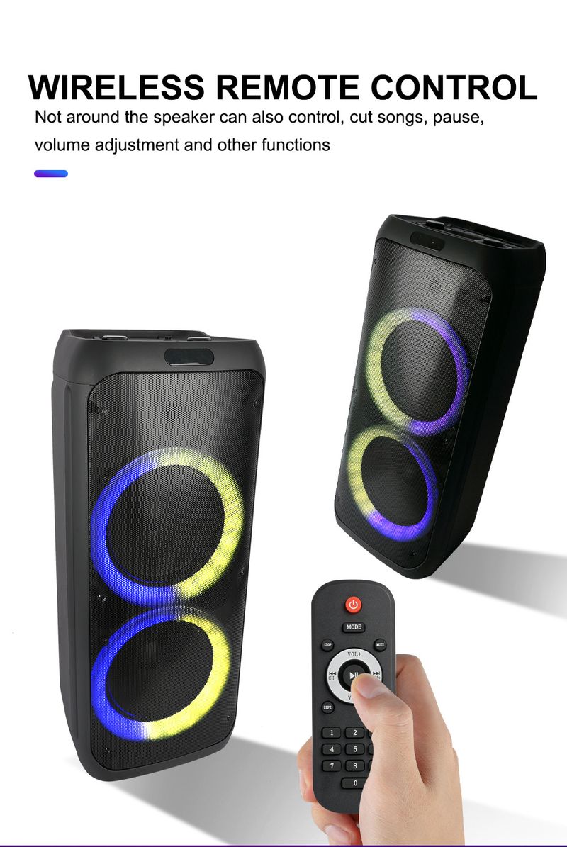 ZQS10209 Nešiojamas „Bluetooth“ RGB diafragmos šviesos garso didelės galios dvigubas 8 colių žemųjų dažnių garsiakalbis_voghion.com