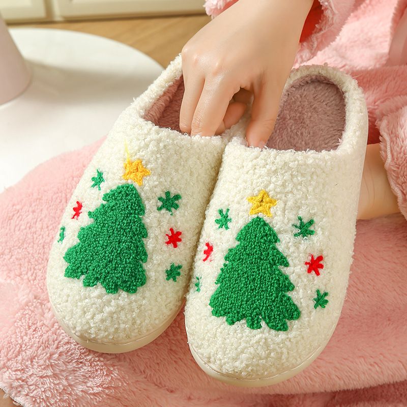 2025 Nuovo Autunno/Inverno Albero di Natale Cartone Animato Carino Caldo per Uomini e Donne Coppie Casa Pantofole da Interno in Cotone_voghion.com