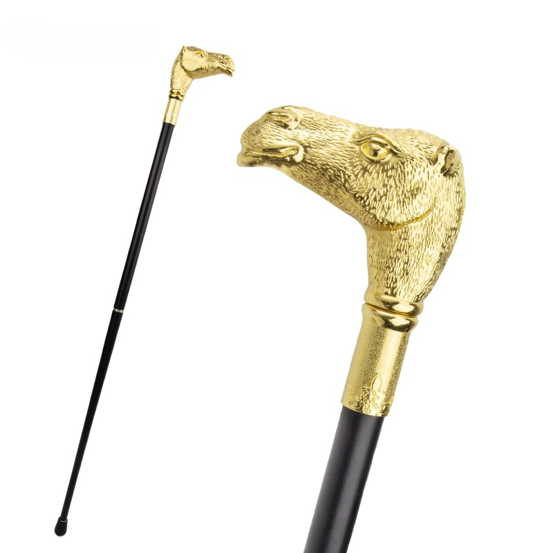 Golden Camel Head Walking Cane Fashion Walking Stick Gentleman Luxury Crosier Knob Walking Stick 93cm_voghion.com