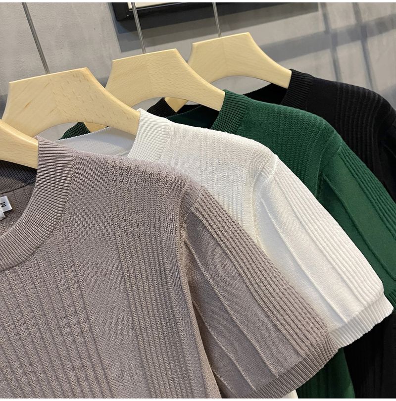 Ropa para hombre, camiseta de punto de manga corta, suéter de verano de seda fina de hielo de media manga para hombre, ropa interior blanca para hombre, parte superior de un solo fondo._voghion.com