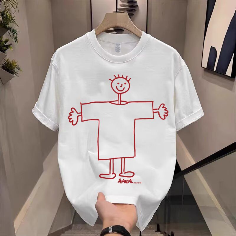 Herrkläder Bomullstryckt Anime Funny Street kortärmade t-shirts Lösa mångsidiga tecknade t-shirts_voghion.com