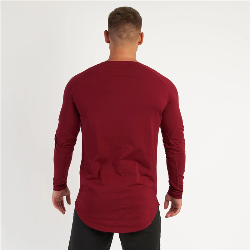 T-shirt à manches longues pour hommes, coupe cintrée, sport décontracté, col rond, pull à fond rond, couleur unie, chemise de base, vêtements d'entraînement_voghion.com