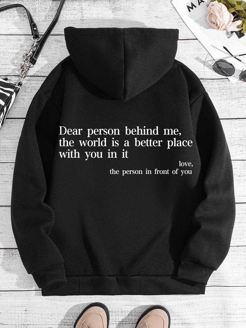 Men's Clothing fleece sweater plain color letter print pocket drawstring print hoodie with back collar_voghion.com