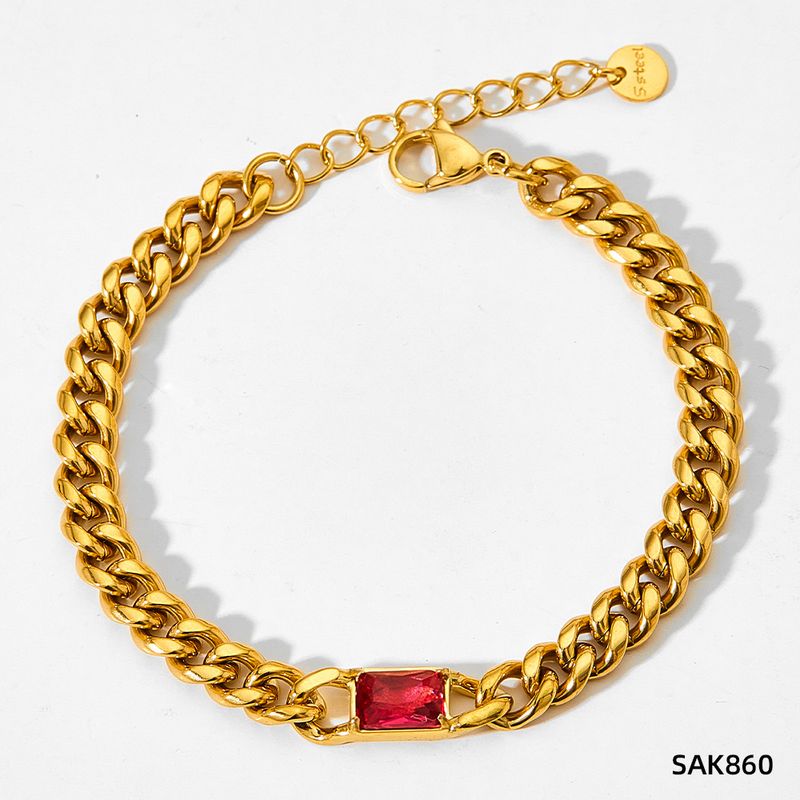Zircon Cuban Chain Bracelet Green Vacuum Plated Gold Stainless Steel Fashion High-end Sense Women's Jewelry_voghion.com