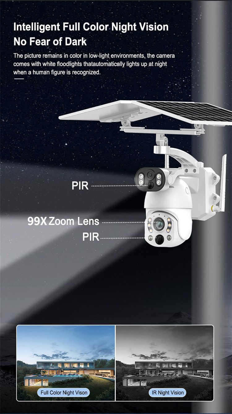 Kamera bezpieczeństwa z podwójnym obiektywem i 99-krotnym zoomem, zasilana energią słoneczną, bezprzewodowy system monitoringu zewnętrznego HD 5 MP z WiFi/4G i funkcją widzenia w nocy, wodoodporność IP65, miejsce na kartę TF_voghion.com