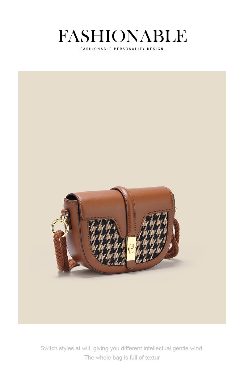Houndstooth Latch Saddle 2024 Ny moderigtig alsidig crossbody gitterspænde skuldertaske_voghion.com