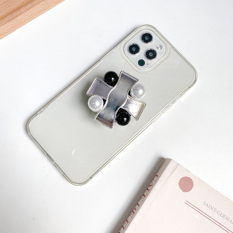 Airbag per cellulare in metallo con toppa posteriore in perla stile Instagram, fibbia ad anello portatile estensibile e stabile_voghion.com