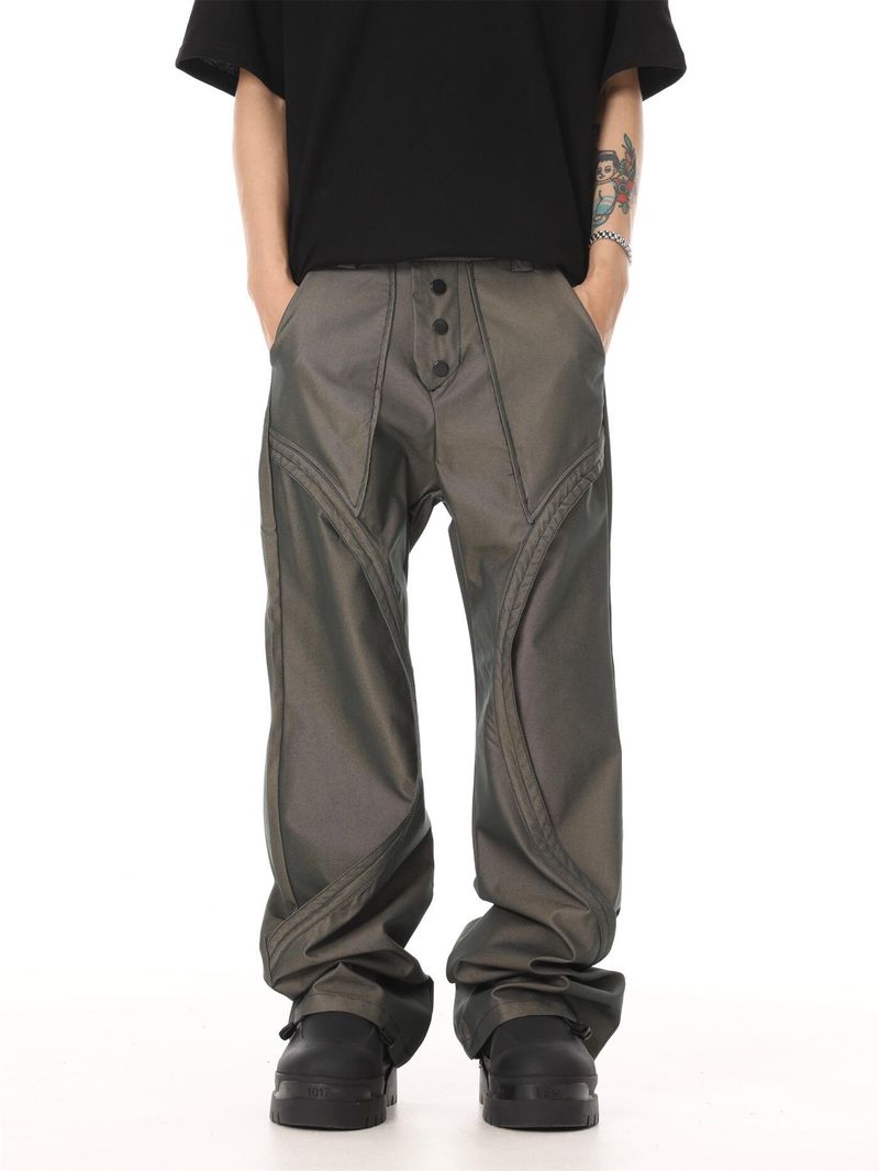 Herrenbekleidung Amerikanische Retro-Vibe-Struktur Lose-Blatt-Design Silhouette Freizeithose High Street Cleanfit Gerade Schlaghose_voghion.com