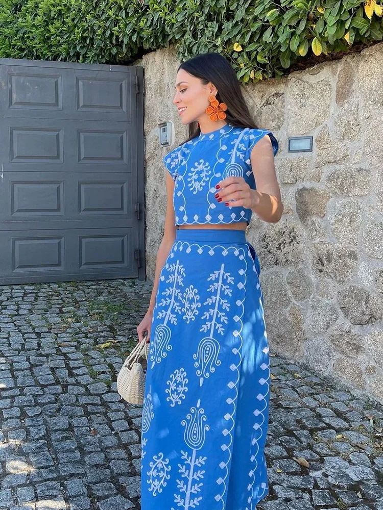 Femmes GY25018 mode imprimé vacances Style deux pièces jupe 2024 printemps et été nouveauté_voghion.com