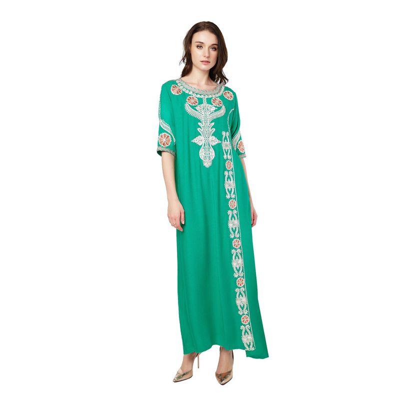 Muslimisches Gebetskleid mit Rundhalsausschnitt, langen Ärmeln, besticktem Schnürverschluss, formelles Kleid für Damen_voghion.com
