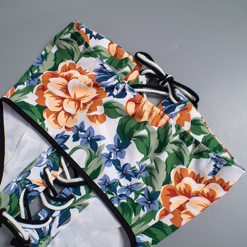 Q23TP551 Top mit Bindeband auf der Brust mit Wind-, Pflanzen-, Blumen- und Blumendruck für Damen, Neuauflage Herbst 2024_voghion.com