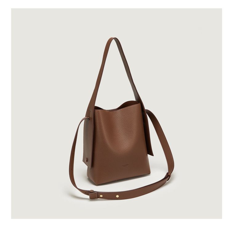 Lemon Koko Women's Bucket Bag – Large Capacity Stylish Shoulder Tote For Work & Travel, Vintage PU Handbag With Zipper Closure (Black/Taupe)_voghion.com