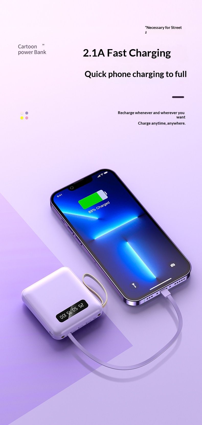 3C Certified Portable Built-in Cable Bank 10000mAh Large Capacity Gift Wholesale Mobile Power Supply With Printed_voghion.com
