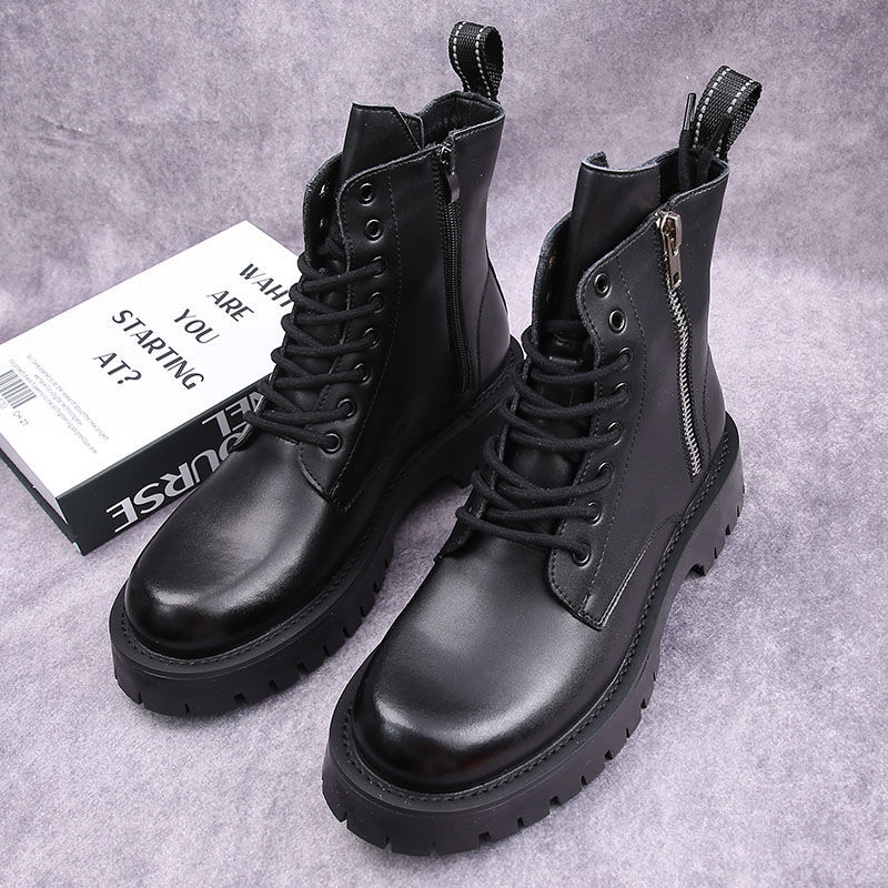Men's Shoes boots men's Martin boots autumn and winter plus velvet high-top casual leather shoes British versatile thick-soled knight short boots_voghion.com