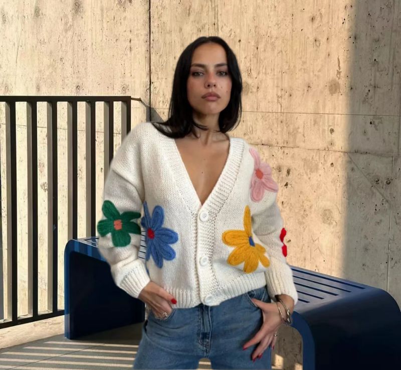 Vêtements pour femmes, veste pull épaisse à petites fleurs colorées, douce et fraîche, style mignon_voghion.com