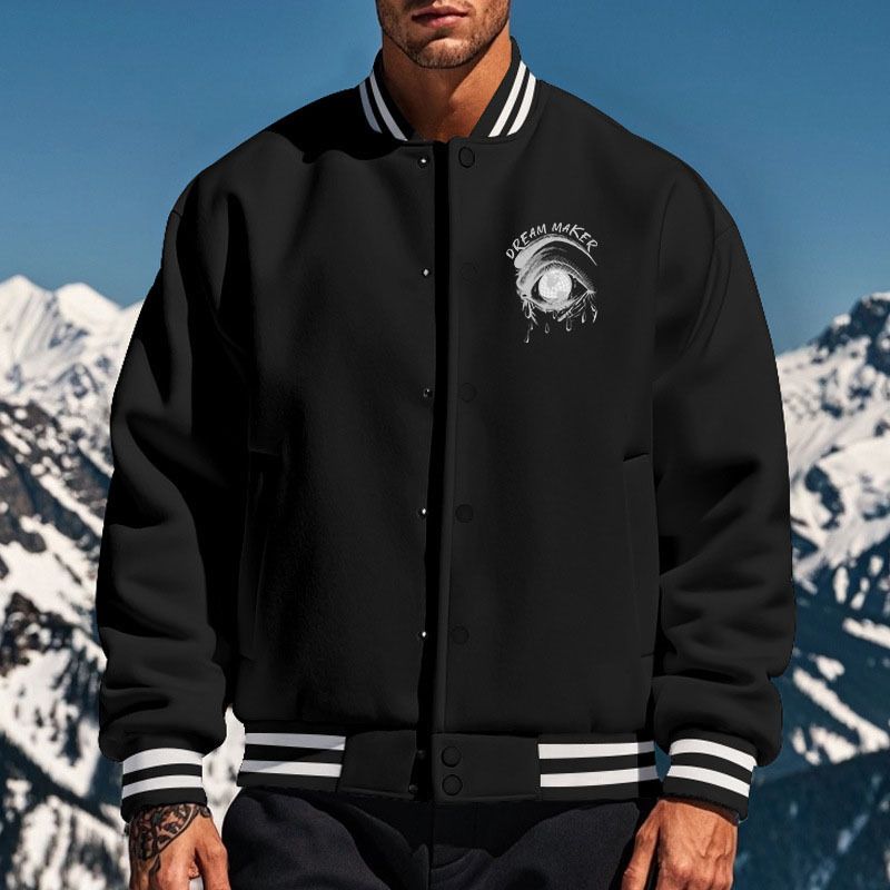 Herrenbekleidung Herren Vintage Fleece Baseballjacke - Retro Button-Up Bombermantel mit Stehkragen, Verdickte Freizeitoberbekleidung für den Winter_voghion.com