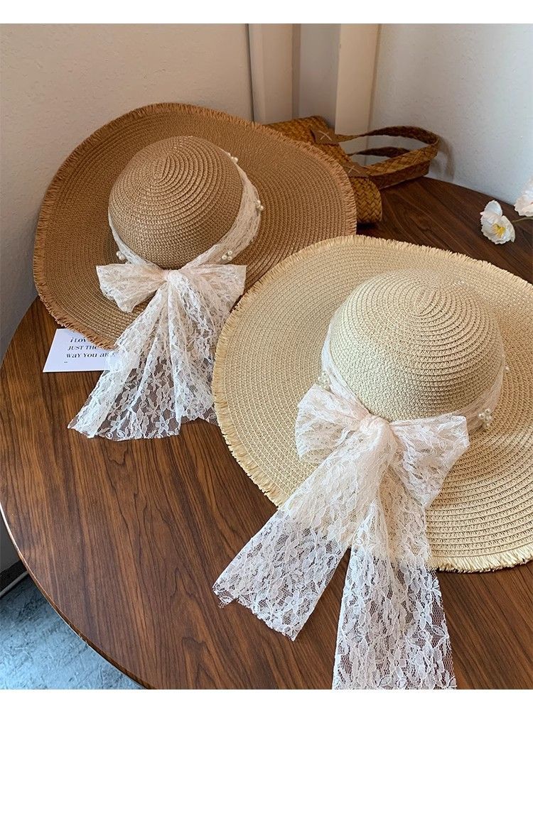 Sombrero de paja de ala ancha para mujer, nuevo sombrero de playa con protección solar 2025_voghion.com