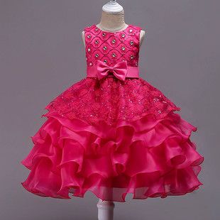 Robe de spectacle perlée pour enfants européens et américains, robe bouffante multicouche pour fille, robe de Noël pour enfants_voghion.com