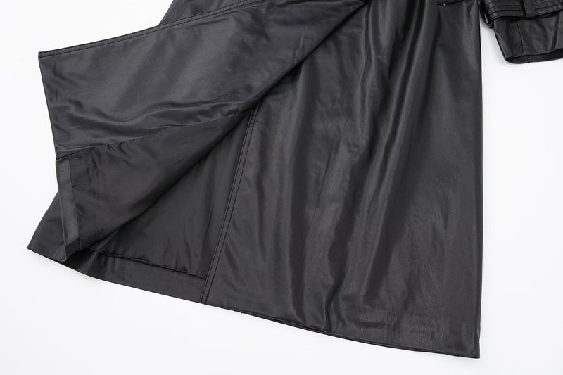Damesmode lange trenchcoat van imitatieleer herfst losse lange trenchcoat met lange mouwen_voghion.com