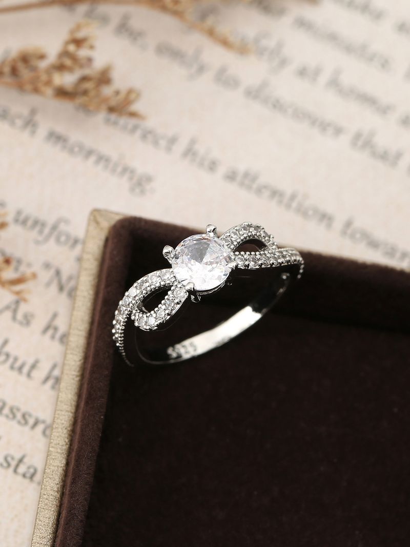 Single Rings Copper Ring For Women, Niche, High End, Light Luxury, No Fading, Temperament, High End Bow With Diamond Ring_voghion.com