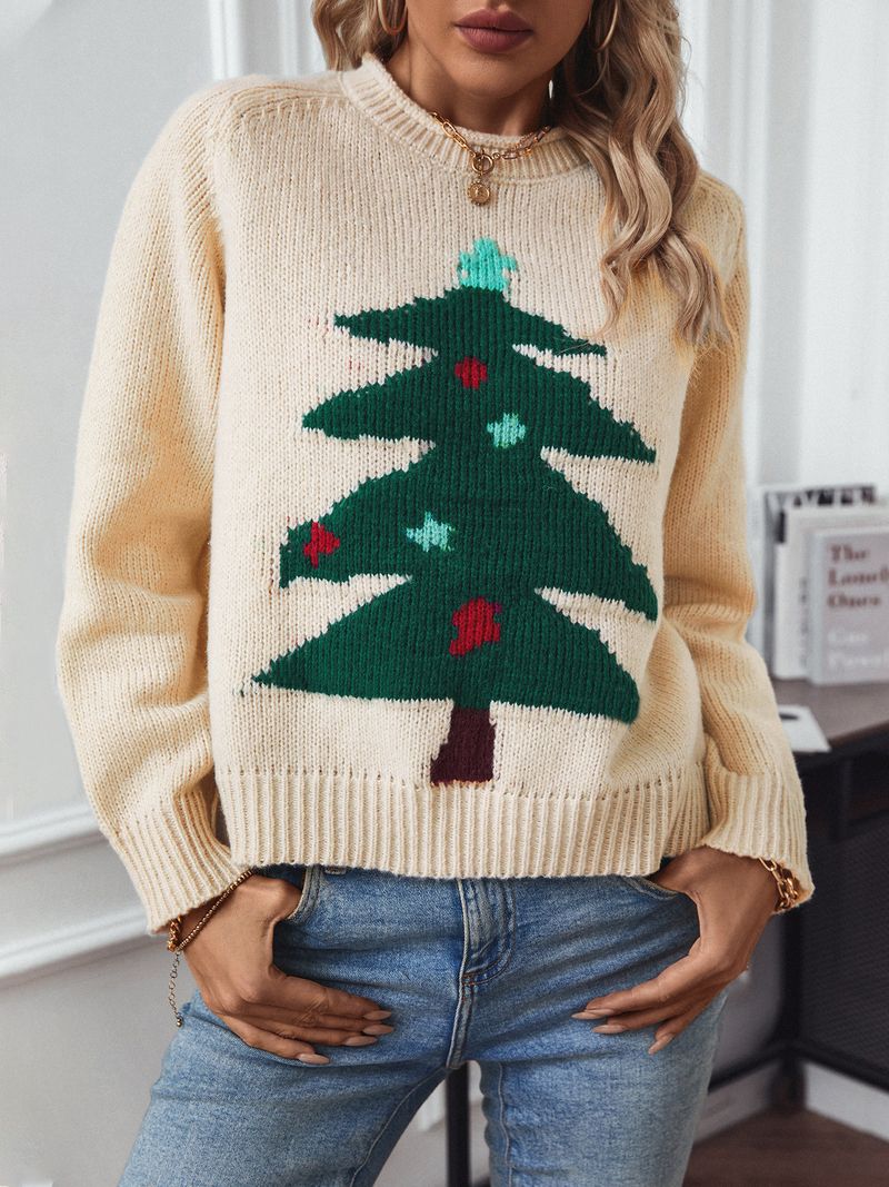 Pull en tricot ample à col rond pour femme, motif sapin de Noël, automne et hiver_voghion.com