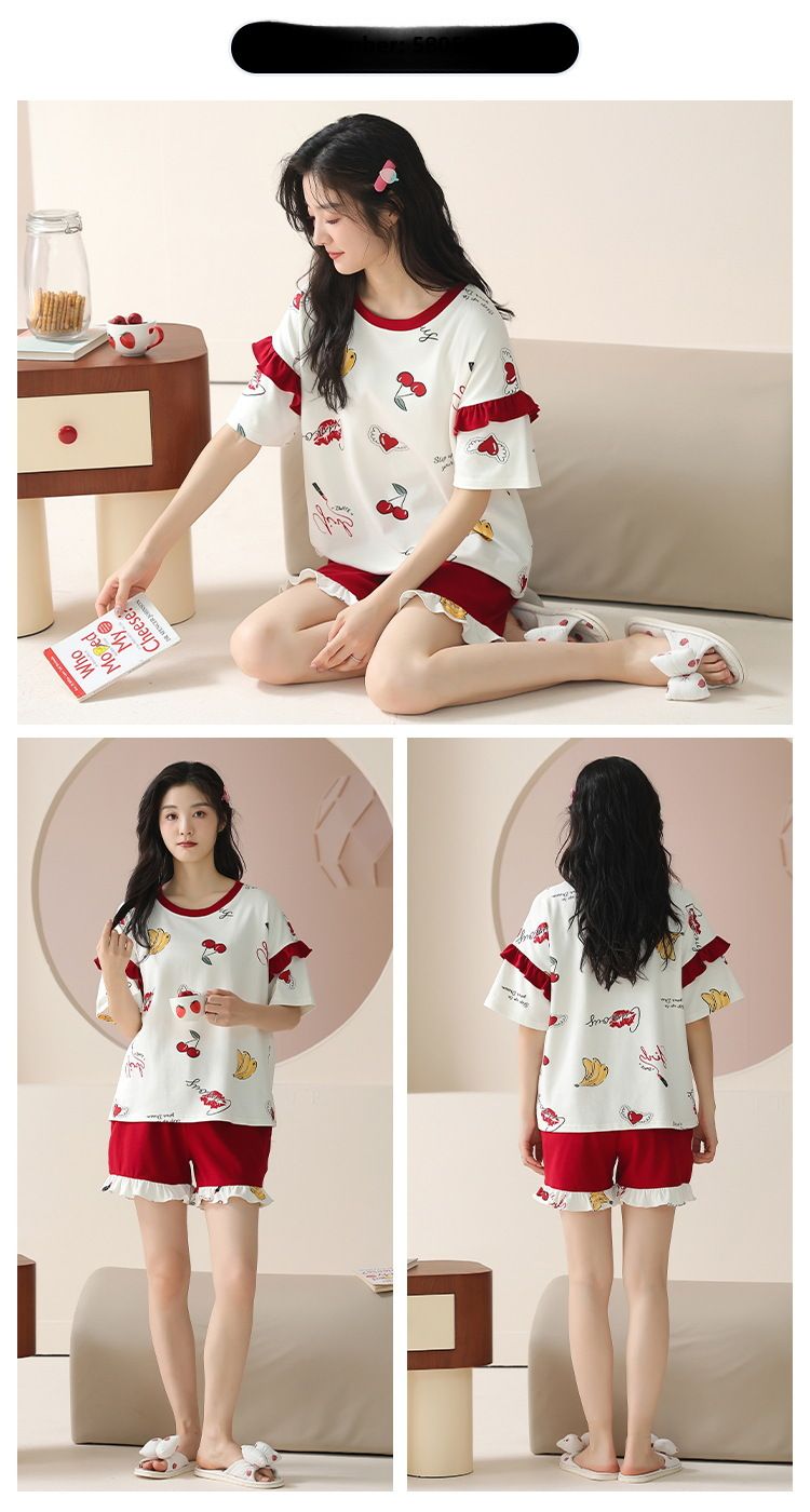 Pajamas women's summer women's 2024 new pure cotton women's short sleeve suit summer sweet cute plus size homewear_voghion.com