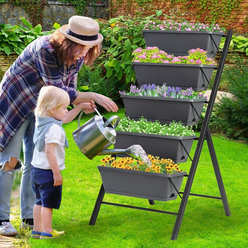 5-Tier Raised Garden Bed With Water Drainage For Flowers Vegetables_voghion.com