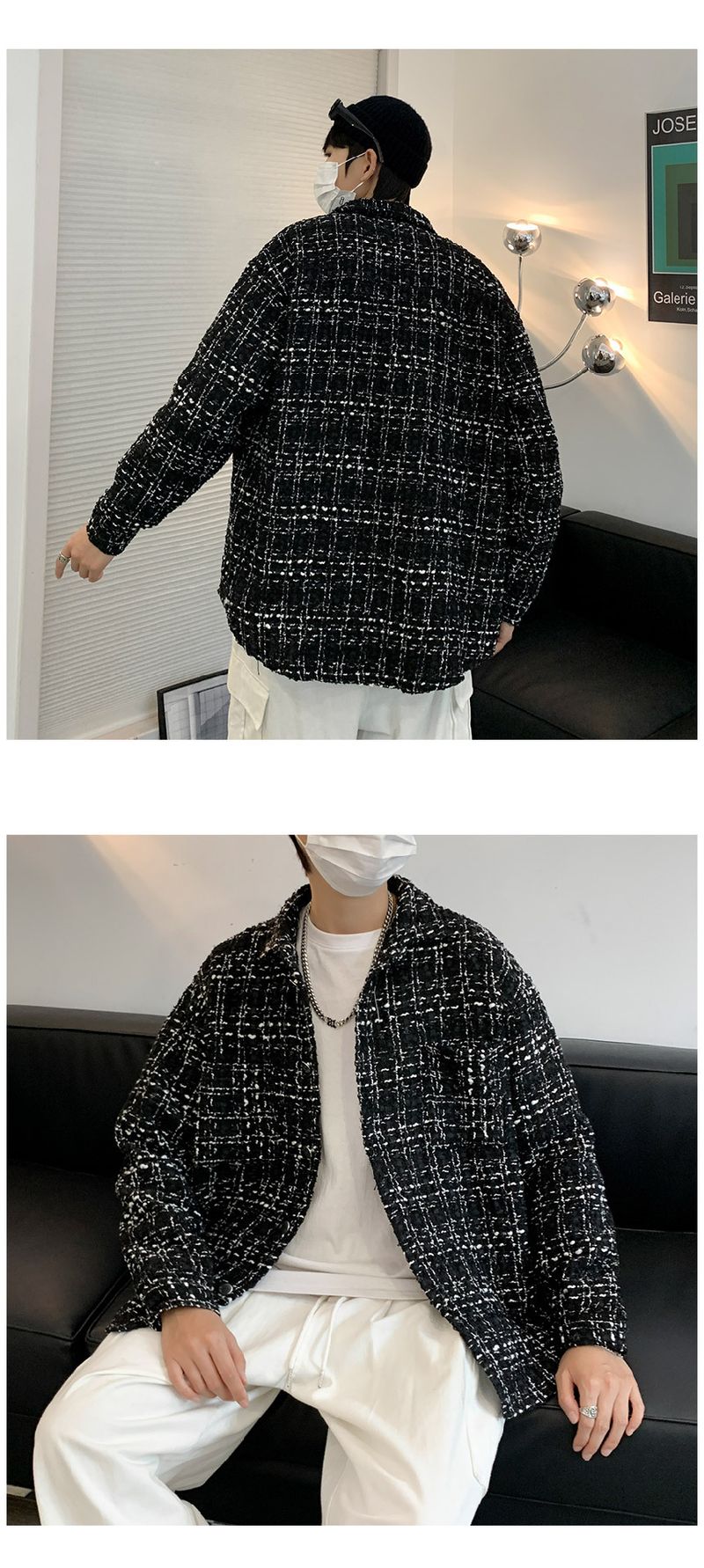 Pi Shuai Mantel Herren INS Trendy Plaid Strickoberteil Frühling und Herbst Koreanische lockere Freizeitarbeitsjacke_voghion.com