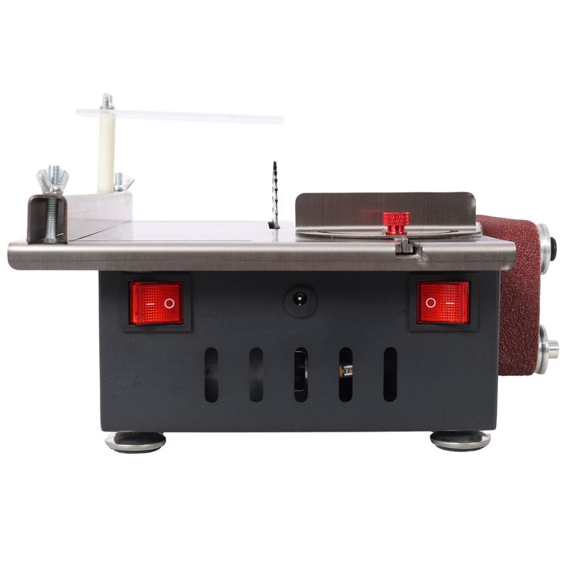 Mini Table Saw,Belt Sander, Stainless Steel Top,4pcs Blades,10pcs Sanding Blet,7 Gear Adjustable 0-90° Angle, Available For Wood/PCB/Acrylic/Plastic,DIY Model Crafts Cutting Tool_voghion.com