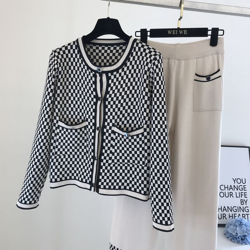 Dameskleding Tweedelige set voor kleine mensen in de herfst met een hoogstaand pak Kleine geurige stijl Wijde broek_voghion.com