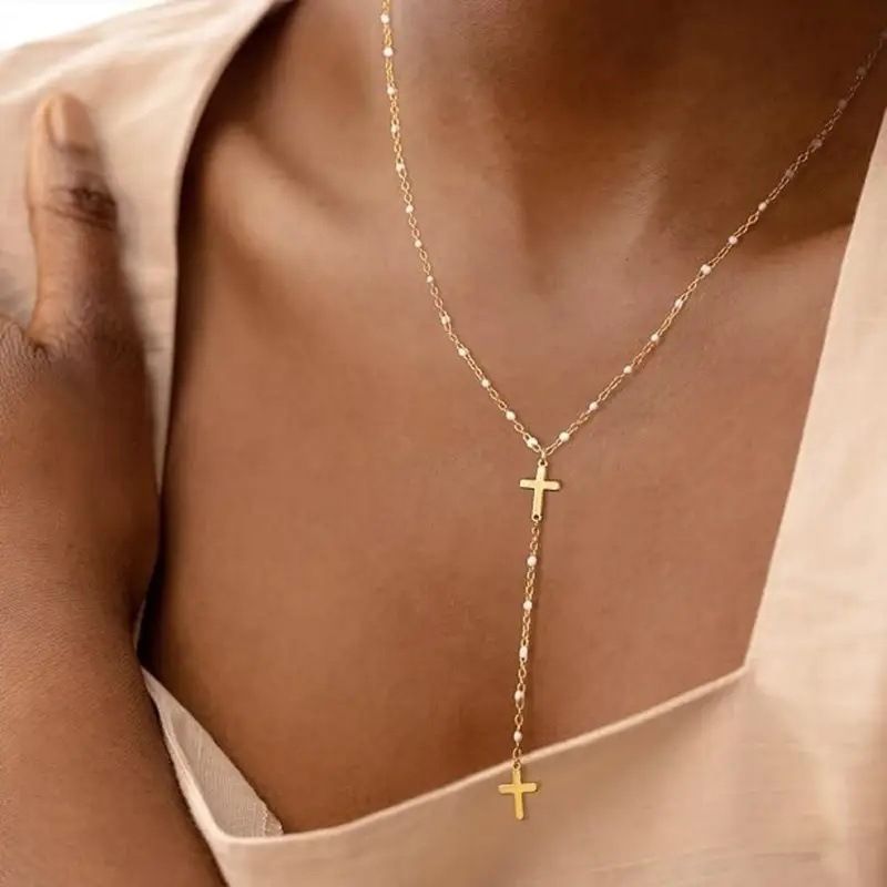 Nouveau collier à pompon en forme de Y avec chaîne de perles_voghion.com