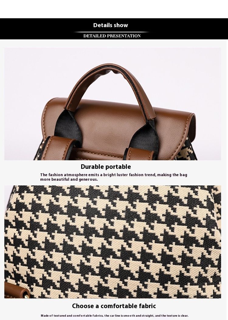 2024 New Fashion Women's Bag, Leisure and Retro Texture, Versatile Backpack, Trendy Thousand Bird Grid Large Capacity Book Bag_voghion.com