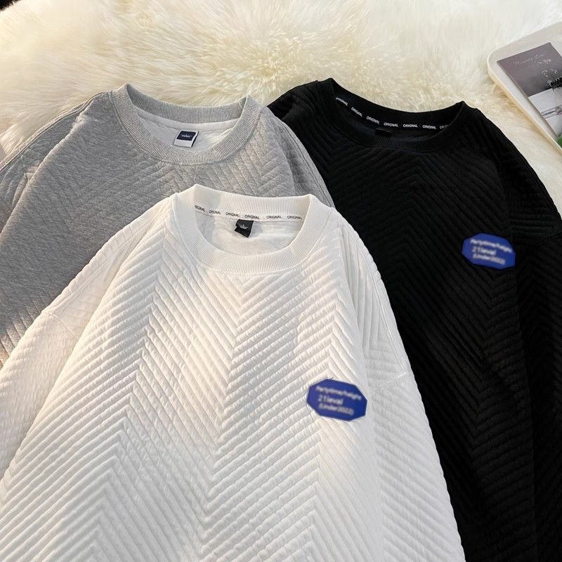 Spring And Autumn Simple Long Sleeved T-shirt Trendy Loose Round Neck Hoodie Men's Versatile Casual Base Shirt Clothes_voghion.com